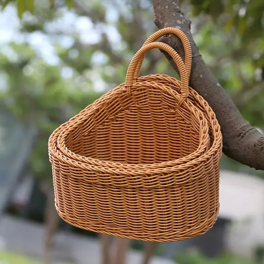 Wall-Mounted Rattan Style Produce Basket