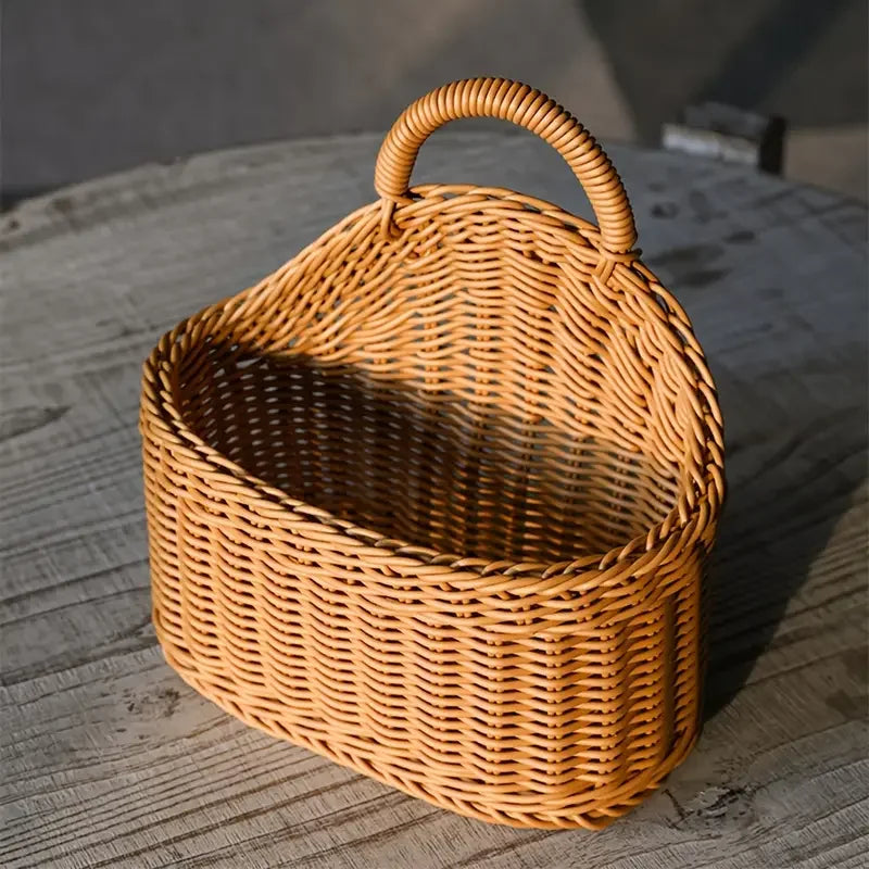 Wall-Mounted Rattan Style Produce Basket