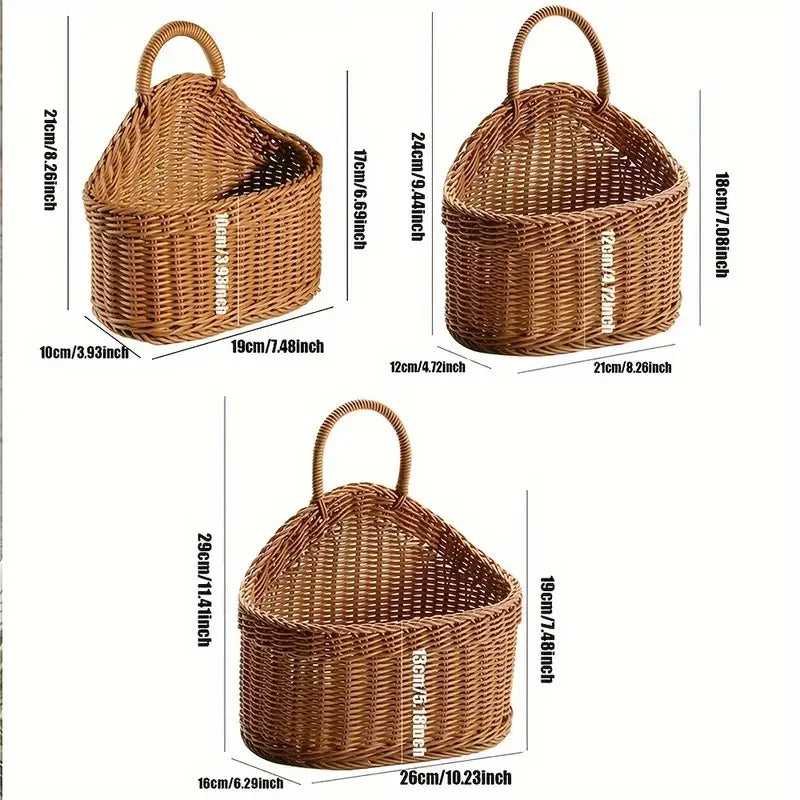 Wall-Mounted Rattan Style Produce Basket