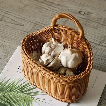 Wall-Mounted Rattan Style Produce Basket