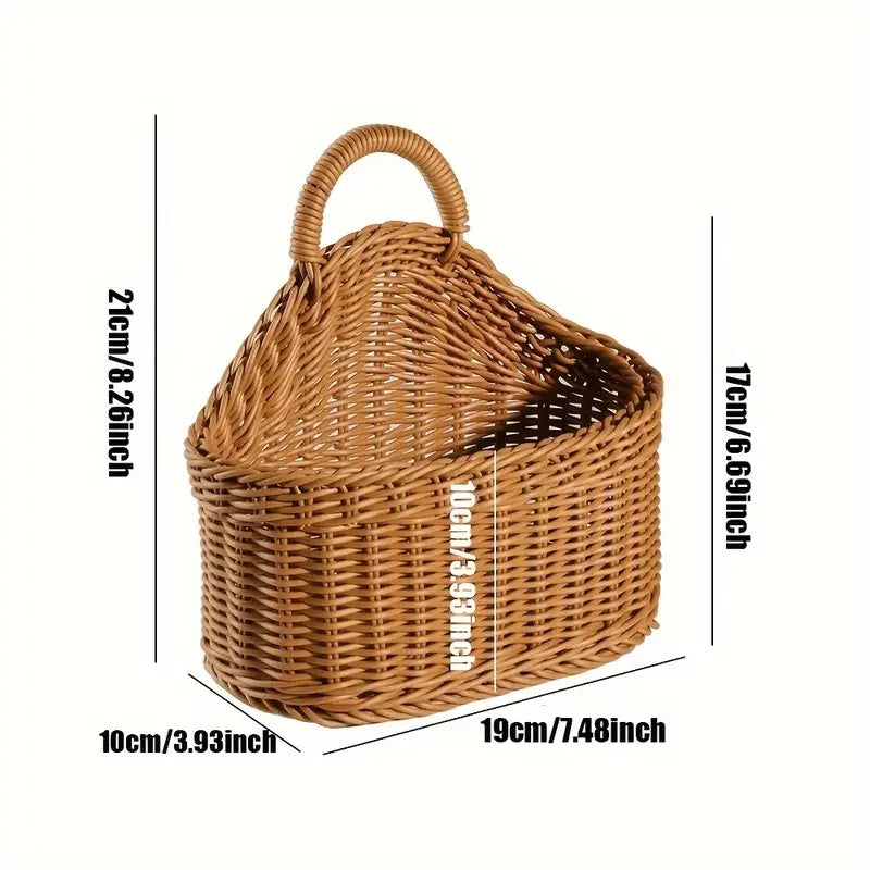 Wall-Mounted Rattan Style Produce Basket