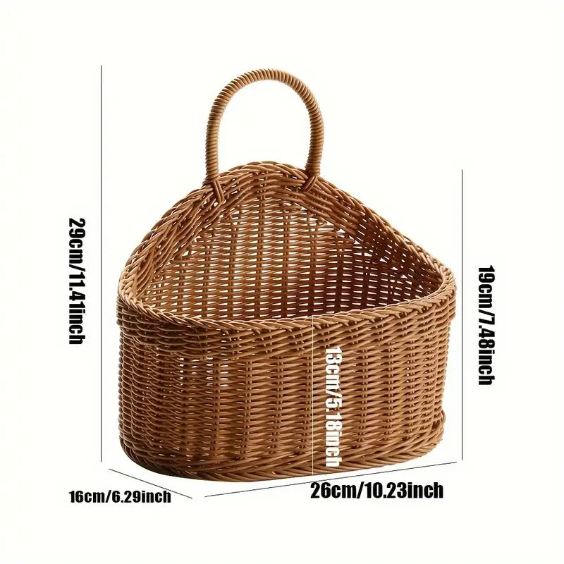 Wall-Mounted Rattan Style Produce Basket